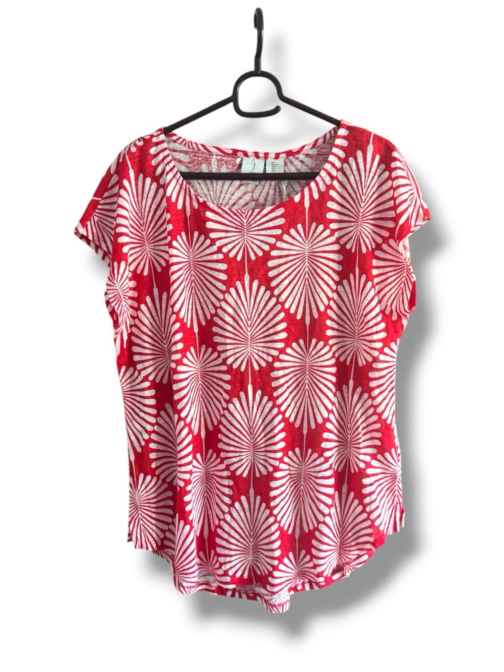 Joie Red Floral-Print Short Sleeve Women's Linen Top